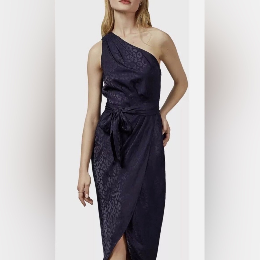 Ted Baker Navy Animal Jacquard One Shoulder Dress